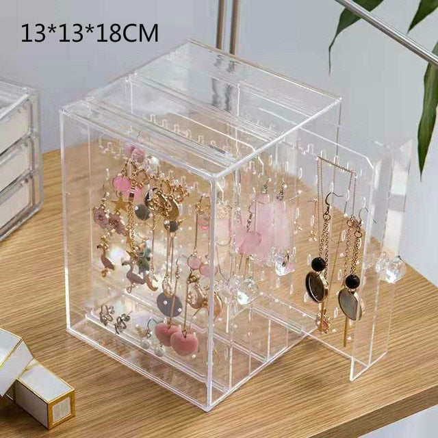 Transparent Jewelry Organizer | Storage & Display Unit for Necklaces, Earrings, Bracelets, Rings, Watches, Hair Accessories | Plastic Material | Easy Pull-Out Drawers