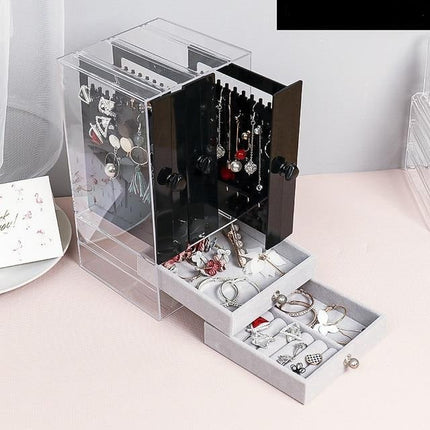 Transparent Jewelry Organizer | Storage & Display Unit for Necklaces, Earrings, Bracelets, Rings, Watches, Hair Accessories | Plastic Material | Easy Pull-Out Drawers