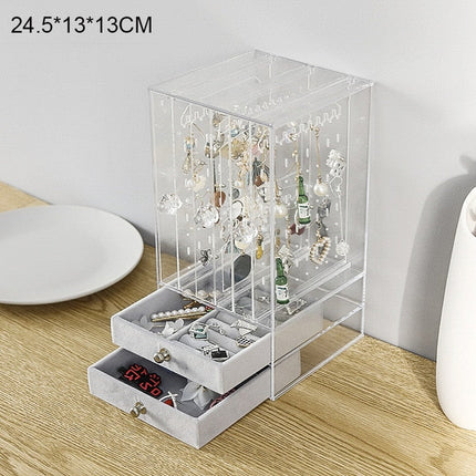 Transparent Jewelry Organizer | Storage & Display Unit for Necklaces, Earrings, Bracelets, Rings, Watches, Hair Accessories | Plastic Material | Easy Pull-Out Drawers