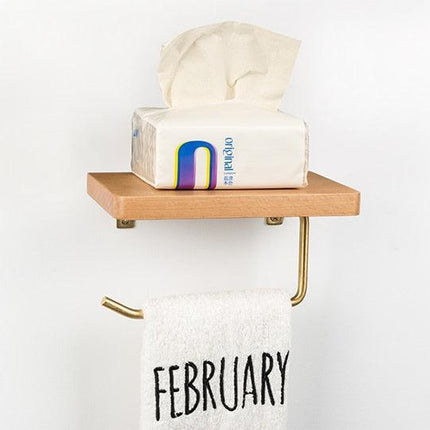 Wooden Toilet Roll Holder | Beech/Black Walnut | Brass Accents | Eco-Friendly Design | Durable | Smooth Surface | Easy Installation | Platform for Phone/Items | Elegant Bathroom Accessory