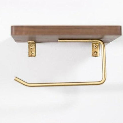 Wooden Toilet Roll Holder | Beech/Black Walnut | Brass Accents | Eco-Friendly Design | Durable | Smooth Surface | Easy Installation | Platform for Phone/Items | Elegant Bathroom Accessory