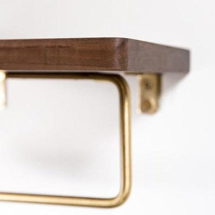 Wooden Toilet Roll Holder | Beech/Black Walnut | Brass Accents | Eco-Friendly Design | Durable | Smooth Surface | Easy Installation | Platform for Phone/Items | Elegant Bathroom Accessory