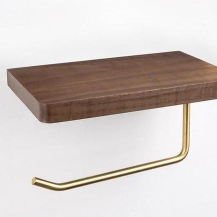 Wooden Toilet Roll Holder | Beech/Black Walnut | Brass Accents | Eco-Friendly Design | Durable | Smooth Surface | Easy Installation | Platform for Phone/Items | Elegant Bathroom Accessory