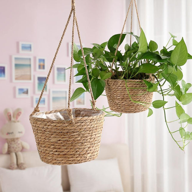 Jute Rope Hanging Planter Basket | Versatile Storage Solution | Modern Minimalist Design | Durable Construction with Waterproof Inner Lining | Diameter 20cm | Total Height 41cm | Indoor & Outdoor Use