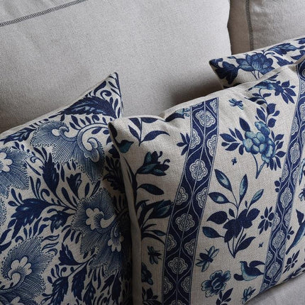 Porcelain-Inspired Throw Pillow Cover | Linen Blend Cushion | Blue Traditional Chinese Patterns | Home Decor Accent | Sizes 45x45cm or 30x50cm | Decorative Pillow Cover Only | Linen Cotton Fabric