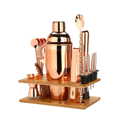 16-Piece Cocktail Mixing Set | Rose Gold or Silver | Includes Shaker, Jigger, Corkscrew, Mixing Spoon, Muddler, Strainer, Pourers & Stand | Perfect Gift for Cocktail Enthusiasts