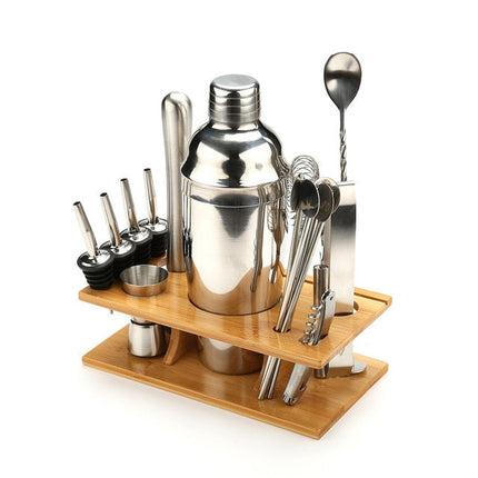 16-Piece Cocktail Mixing Set | Rose Gold or Silver | Includes Shaker, Jigger, Corkscrew, Mixing Spoon, Muddler, Strainer, Pourers & Stand | Perfect Gift for Cocktail Enthusiasts
