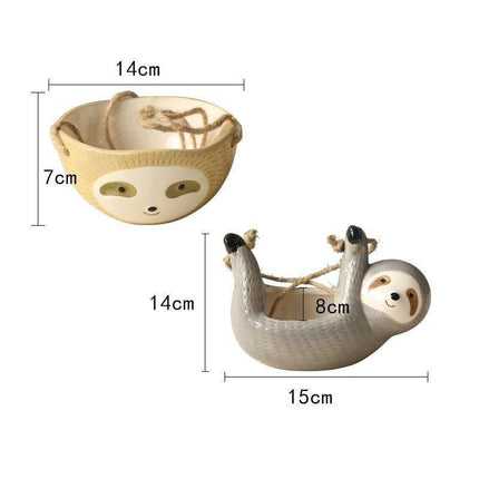 Sloth-Shaped Wall Hanging Ceramic Planter | Decorative Succulent Holder for Indoor Spaces | Gray & Yellow Ornament | Unique Gift Idea | Cute Animal Design for Living Room, Bedroom, Nursery