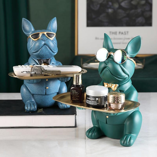 French Bulldog Resin Piggy Bank | Multi-Function Storage Statue | 23.5cm x 19cm x 20cm | Home Decor Accent | Storage Tray & Eyeglasses | Stylish Coin Bank & Candy Box