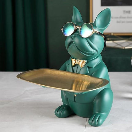 French Bulldog Resin Piggy Bank | Multi-Function Storage Statue | 23.5cm x 19cm x 20cm | Home Decor Accent | Storage Tray & Eyeglasses | Stylish Coin Bank & Candy Box