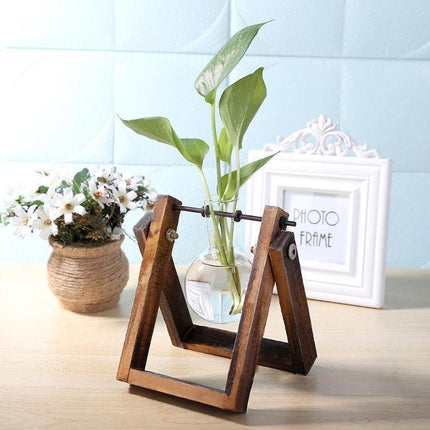 Handcrafted Glass Propagation Station | A-Frame Wooden Stand | Transparent Terrarium for Plant Roots Observation | Decorative Vase for Windowsills & Events | Easy Assembly | Perfect Gift for Plant Lovers