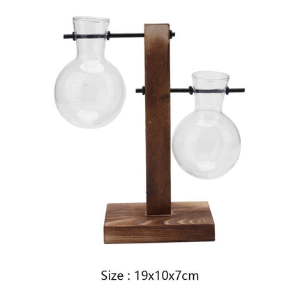 Glass Propagation Vase | Vertical Wooden Stand | 360° View | Decorative Glass Planter for Home Office | Durable Borosilicate Glass | Natural Wood Bracket | Ideal for African Violets and More | Easy Assembly