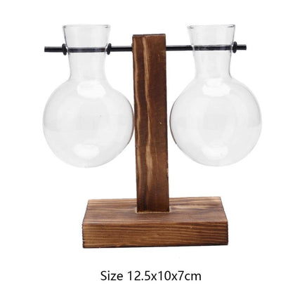 Glass Propagation Vase | Vertical Wooden Stand | 360° View | Decorative Glass Planter for Home Office | Durable Borosilicate Glass | Natural Wood Bracket | Ideal for African Violets and More | Easy Assembly