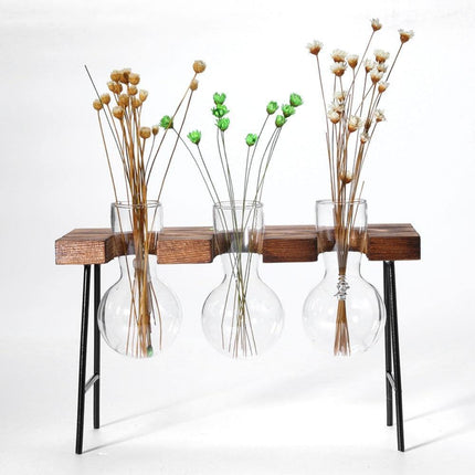 Handcrafted Glass Propagation Station | Iron & Wood Stand | Transparent Vase for Plant Growth | Elegant Home & Office Decor | Perfect for Flowers, Weddings, and Events | Easy Assembly | Multiple Sizes
