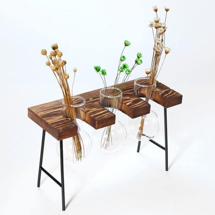 Handcrafted Glass Propagation Station | Iron & Wood Stand | Transparent Vase for Plant Growth | Elegant Home & Office Decor | Perfect for Flowers, Weddings, and Events | Easy Assembly | Multiple Sizes
