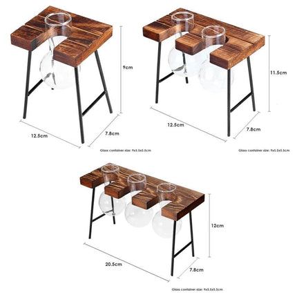 Handcrafted Glass Propagation Station | Iron & Wood Stand | Transparent Vase for Plant Growth | Elegant Home & Office Decor | Perfect for Flowers, Weddings, and Events | Easy Assembly | Multiple Sizes