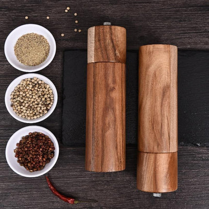 Acacia Wood Salt & Pepper Mills | Ceramic Grinder Mechanism | 8.5" Tall | Handcrafted Natural Wood | Sophisticated Dining Tableware | Easy-to-Use Kitchen Tool | Gift Box Included