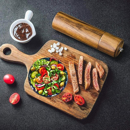 Acacia Wood Salt and Pepper Mills | Ceramic & Stainless Steel Grinding | Rustic Natural Finish | Easy to Use | Large Capacity | Handmade | Decorative Farmhouse Style for Dining Table | Gift Box Included