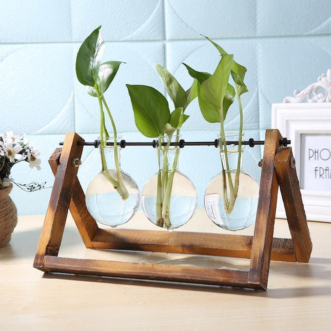 Handcrafted Glass Propagation Station | A-Frame Wooden Stand | Transparent Terrarium for Plant Roots Observation | Decorative Vase for Windowsills & Events | Easy Assembly | Perfect Gift for Plant Lovers