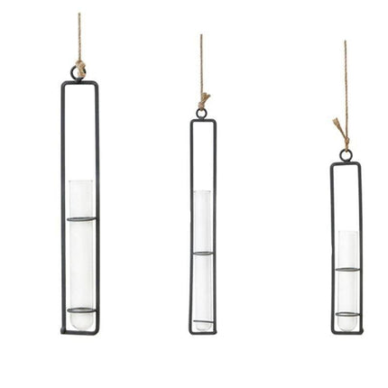 Hanging Glass & Iron Plant Propagation Terrariums | Minimalist Style | Includes Rope | Small 8.5" | Medium 10.5" | Large 12.5"