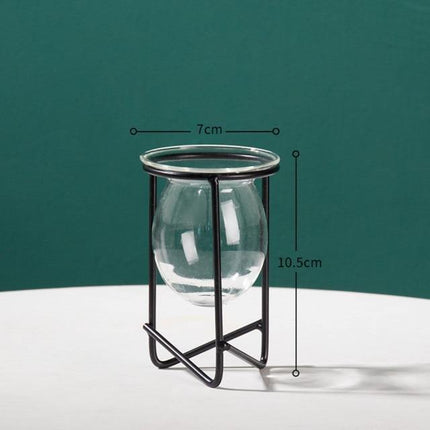 Modern Glass Propagation Vase with Geometric Iron Stand | Transparent Plant Pot | Perfect Desktop Decoration | 7x7x10.5cm | Home Decor | Baby Plant Propagation Vessel | Easy to Clean and Maintain