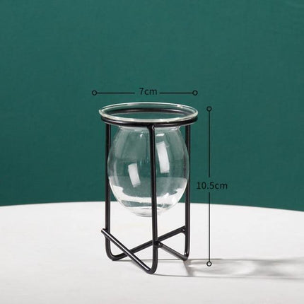 Modern Glass Propagation Vase with Geometric Iron Stand | Transparent Plant Pot | Perfect Desktop Decoration | 7x7x10.5cm | Home Decor | Baby Plant Propagation Vessel | Easy to Clean and Maintain