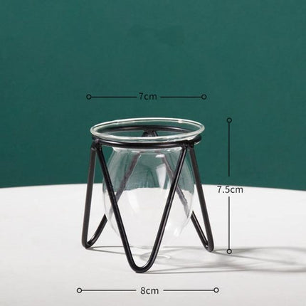 Modern Glass Propagation Vase with Geometric Iron Stand | Transparent Plant Pot | Perfect Desktop Decoration | 7x7x10.5cm | Home Decor | Baby Plant Propagation Vessel | Easy to Clean and Maintain