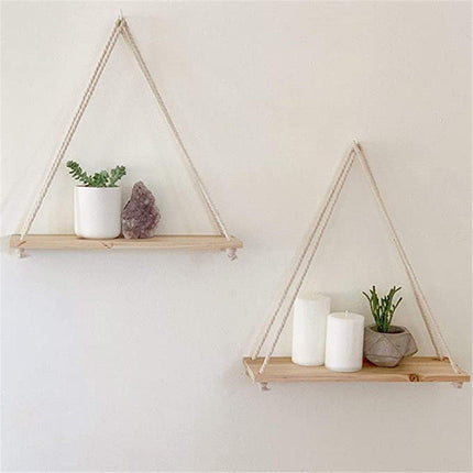 Rope Hanging Wall Shelf | Rustic Paulownia Wood & Jute | Indoor & Outdoor | Decorative Display for Plants, Photos, Collectibles | Easy Installation | Mold Resistant | 35x14x0.85cm