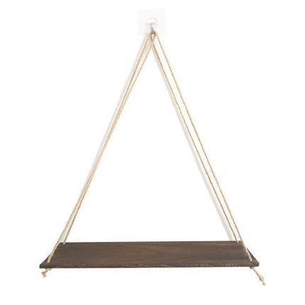 Rope Hanging Wall Shelf | Rustic Paulownia Wood & Jute | Indoor & Outdoor | Decorative Display for Plants, Photos, Collectibles | Easy Installation | Mold Resistant | 35x14x0.85cm