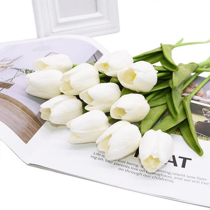 10-Piece Lifelike Faux Tulips | High-Quality PU | 16-Inch Long | Variety of Colors | Customizable Bouquet | Home Decor Accent | Vibrant and Fresh-Looking | Suitable for Tables, Shelves, Desks | 3.5cm Diameter