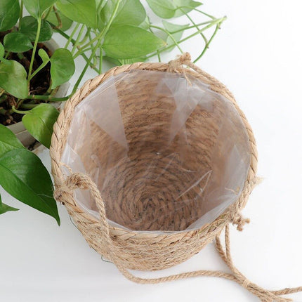 Jute Rope Hanging Planter Basket | Versatile Storage Solution | Modern Minimalist Design | Durable Construction with Waterproof Inner Lining | Diameter 20cm | Total Height 41cm | Indoor & Outdoor Use