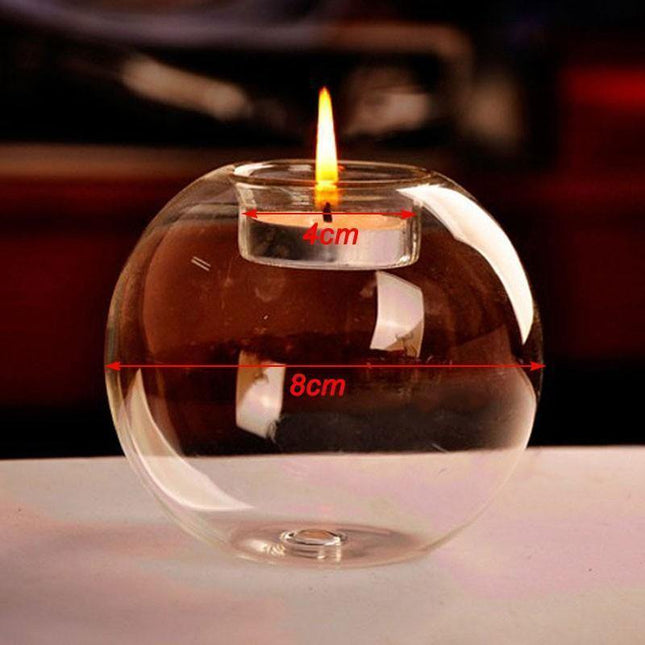 Handmade Crystal Ball Borosilicate Glass Tea Light Candle Holder | Elegant Transparent Home Decor | 8cm Diameter | Romantic Atmosphere Creation | Suitable for Tealight Candles