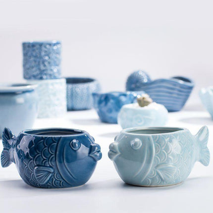 Ceramic Glazed Ocean-Inspired Planters | Coastal Vibe Decorative Pots | Ocean Blue & Teal Options | Various Sizes Available