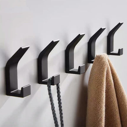 Saxton Adhesive Wall Hooks | Modern Aluminum Design | No-Drill Installation | Durable with 22lbs Load Capacity | Ideal for Living Spaces | Available in Black or White | Single, 3, or 5 Piece Sets