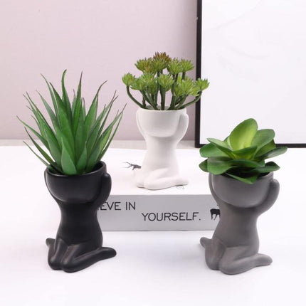 Charming Little Human Succulent Planter | Glazed Ceramic | Decorative Indoor Pot with Drainage | Creative Design for Small Plants and Cuttings | Ideal for Home or Office Decor | Perfect Gift for Plant Enthusiasts