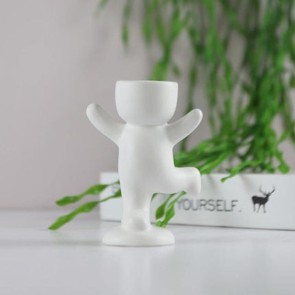 Charming Little Human Succulent Planter | Glazed Ceramic | Decorative Indoor Pot with Drainage | Creative Design for Small Plants and Cuttings | Ideal for Home or Office Decor | Perfect Gift for Plant Enthusiasts