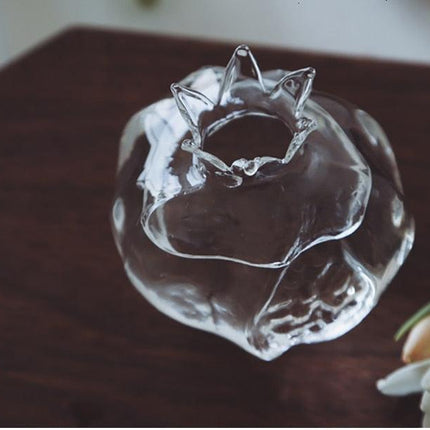 Handmade Pomegranate Shape Borosilicate Glass Hydroponic Propagation Vase | Versatile Home Decor | Transparent for Plant Viewing | Temperature Resistant | Small/Large Sizes | Shelf Decoration