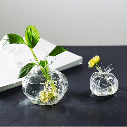 Handmade Pomegranate Shape Borosilicate Glass Hydroponic Propagation Vase | Versatile Home Decor | Transparent for Plant Viewing | Temperature Resistant | Small/Large Sizes | Shelf Decoration