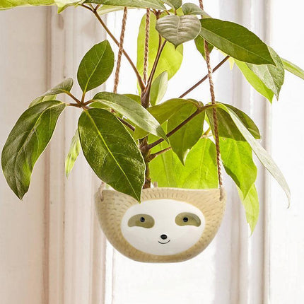 Sloth-Shaped Wall Hanging Ceramic Planter | Decorative Succulent Holder for Indoor Spaces | Gray & Yellow Ornament | Unique Gift Idea | Cute Animal Design for Living Room, Bedroom, Nursery