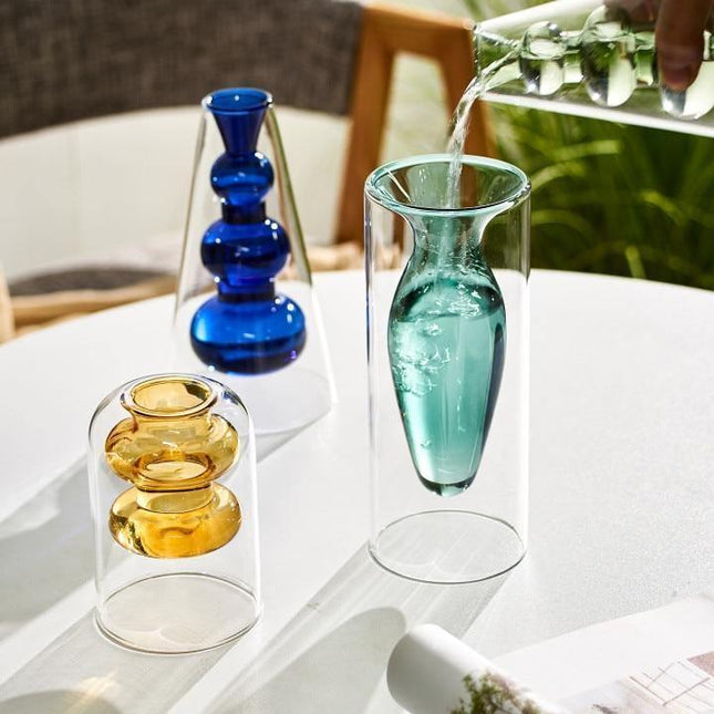 Handmade Groovy Glass Vases | Elegant Decorative Options | Colored Crystal Magic | Turquoise, Sapphire, Light Green, Gold & Rose | Artful Centerpiece for Home Decor