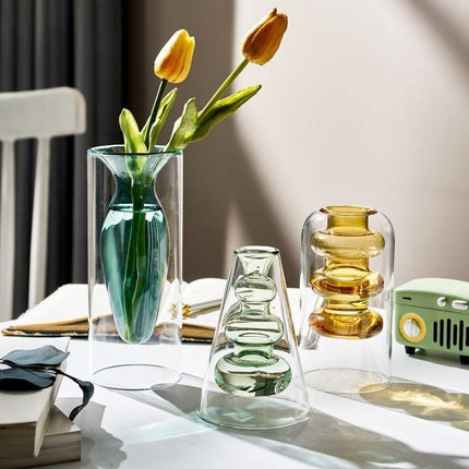 Handmade Groovy Glass Vases | Elegant Decorative Options | Colored Crystal Magic | Turquoise, Sapphire, Light Green, Gold & Rose | Artful Centerpiece for Home Decor