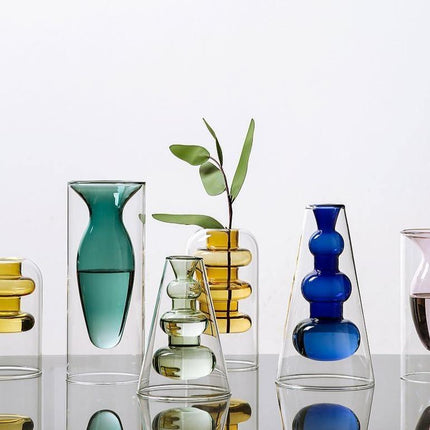 Handmade Groovy Glass Vases | Elegant Decorative Options | Colored Crystal Magic | Turquoise, Sapphire, Light Green, Gold & Rose | Artful Centerpiece for Home Decor