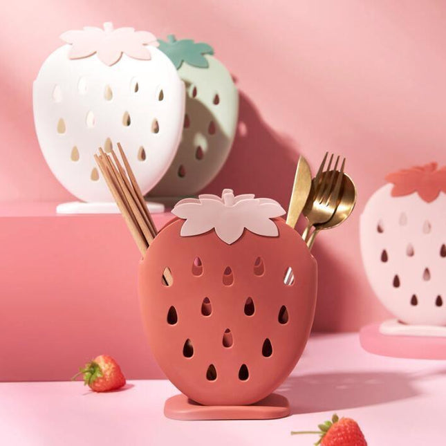 Strawberry Drying Stand | Cute Kitchen & Bathroom Organizer | Durable Plastic | 5 Colors | Quick Drainage Design | 6 x 7 x 3 Inches | Fun & Practical Decor for Utensils & Toothbrushes