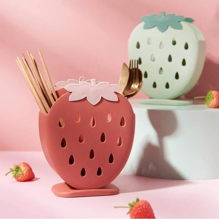 Strawberry Drying Stand | Cute Kitchen & Bathroom Organizer | Durable Plastic | 5 Colors | Quick Drainage Design | 6 x 7 x 3 Inches | Fun & Practical Decor for Utensils & Toothbrushes