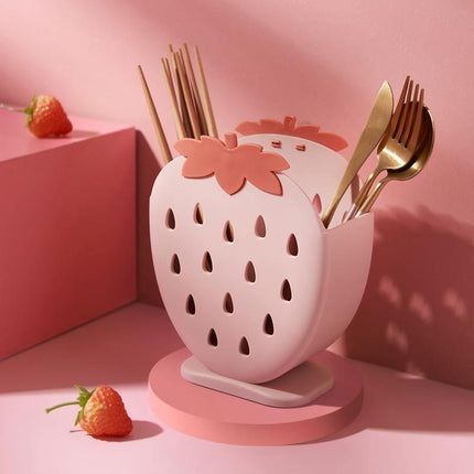 Strawberry Drying Stand | Cute Kitchen & Bathroom Organizer | Durable Plastic | 5 Colors | Quick Drainage Design | 6 x 7 x 3 Inches | Fun & Practical Decor for Utensils & Toothbrushes