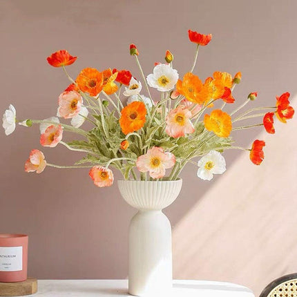 Artificial Poppy Flowers | Silk Wildflower Sprays | 23" Tall | Flocked Green Stems | Realistic Look | Single Stem | Home Decor | Floral Arrangement | Vibrant Silk Blooms