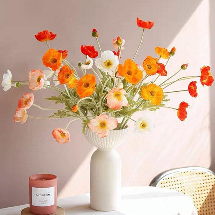 Artificial Poppy Flowers | Silk Wildflower Sprays | 23" Tall | Flocked Green Stems | Realistic Look | Single Stem | Home Decor | Floral Arrangement | Vibrant Silk Blooms
