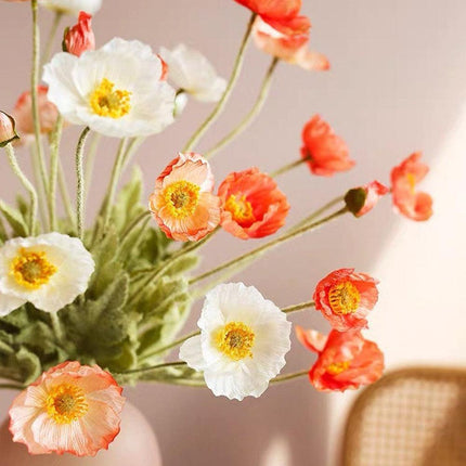 Artificial Poppy Flowers | Silk Wildflower Sprays | 23" Tall | Flocked Green Stems | Realistic Look | Single Stem | Home Decor | Floral Arrangement | Vibrant Silk Blooms