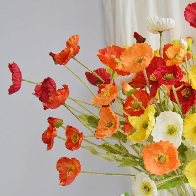 Artificial Poppy Flowers | Silk Wildflower Sprays | 23" Tall | Flocked Green Stems | Realistic Look | Single Stem | Home Decor | Floral Arrangement | Vibrant Silk Blooms