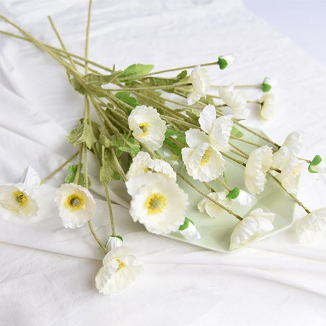 Artificial Poppy Flowers | Silk Wildflower Sprays | 23" Tall | Flocked Green Stems | Realistic Look | Single Stem | Home Decor | Floral Arrangement | Vibrant Silk Blooms